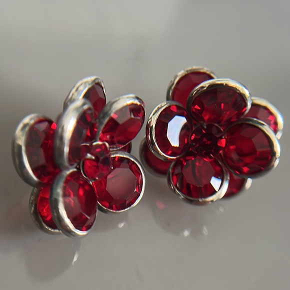 Rafaelian Open Bezel Set Crystal Red Chiclet Necklace and Earrings Set NOS - Picture 15 of 16